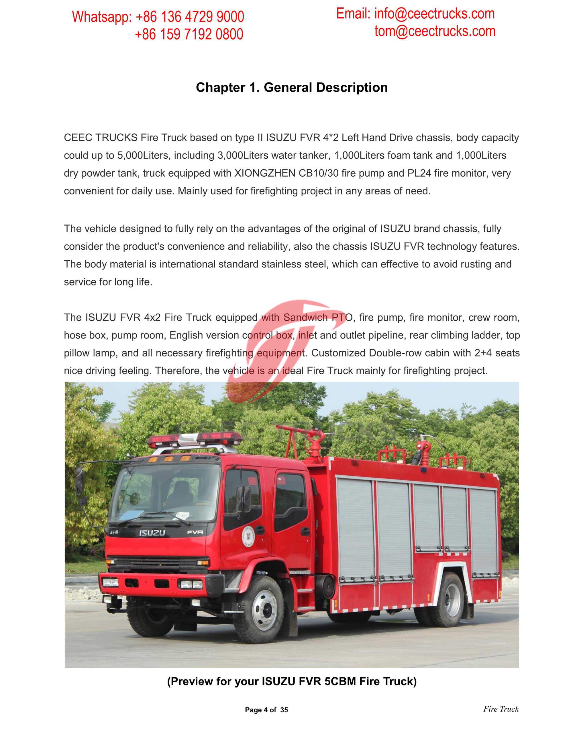 CEEC TRUCKS ISUZU FVR Water & Foam & Powder Fire Truck Manual--Ethiopia CEEC TRUCKS ISUZU FVR Water & Foam & Powder Fire Truck Manual--Ethiopia