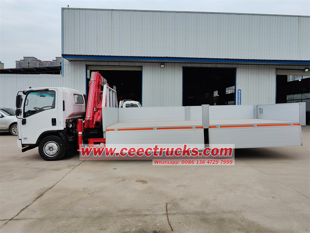 Isuzu boom crane truck with dropside body