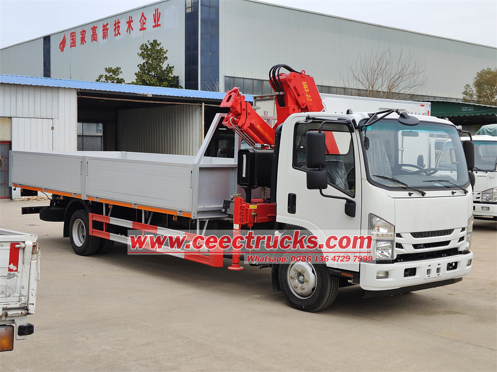 Isuzu crane truck with dropside body