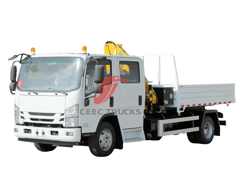 Isuzu NPR double cabin truck with knuckle crane