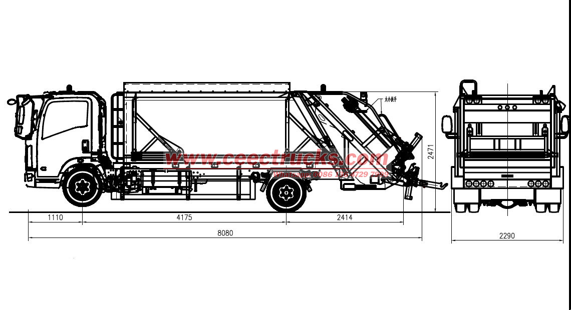 ISUZU 8CBM garbage compactor drawing